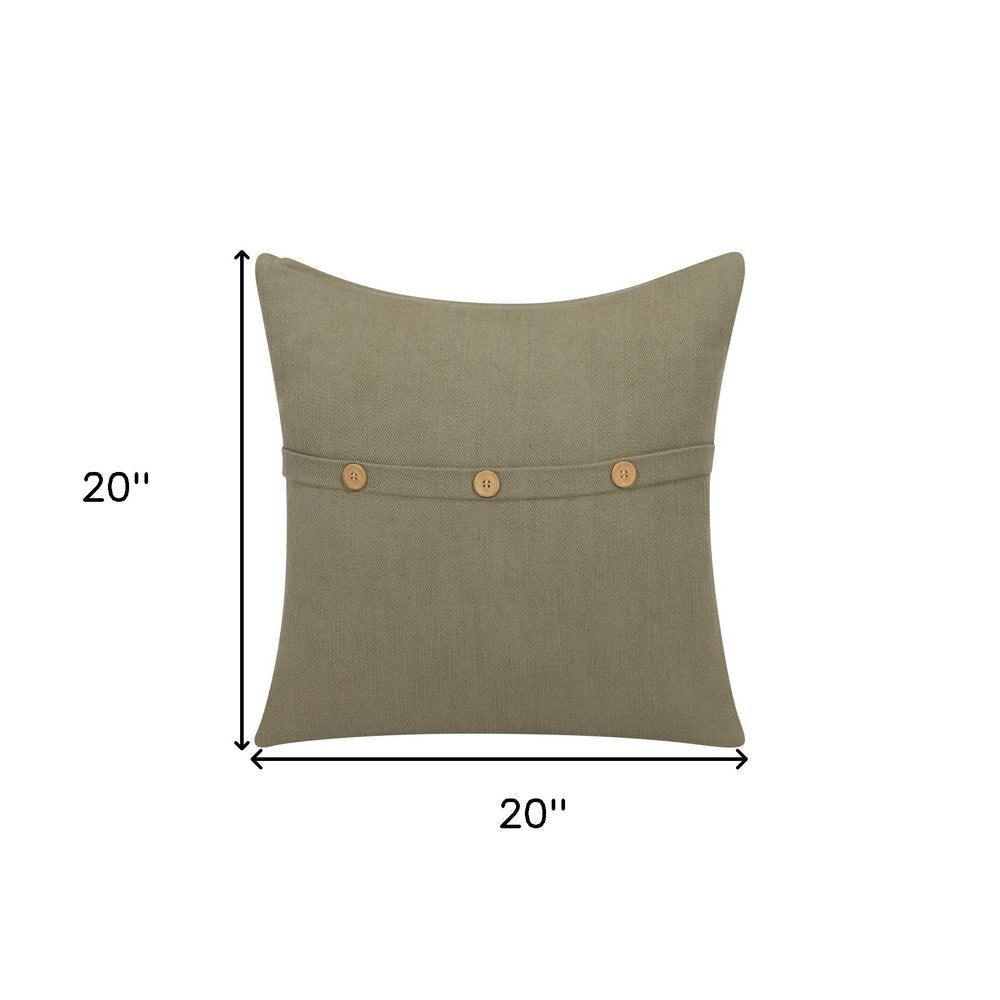 20" Brown Cotton Throw Pillow With Buttons