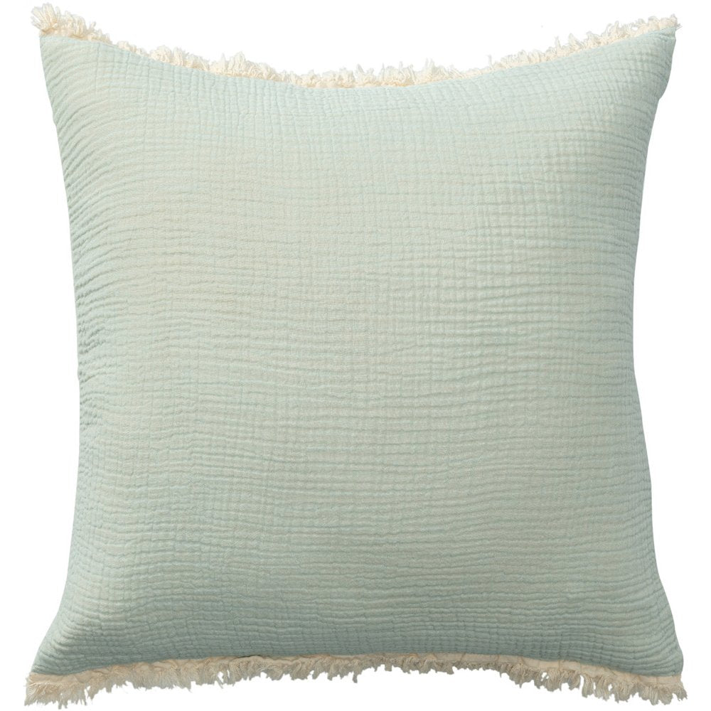 20" X 20" White Cotton Zippered Down Pillow With Fringe