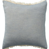 20" X 20" Blue Cotton Zippered Down Pillow With Fringe