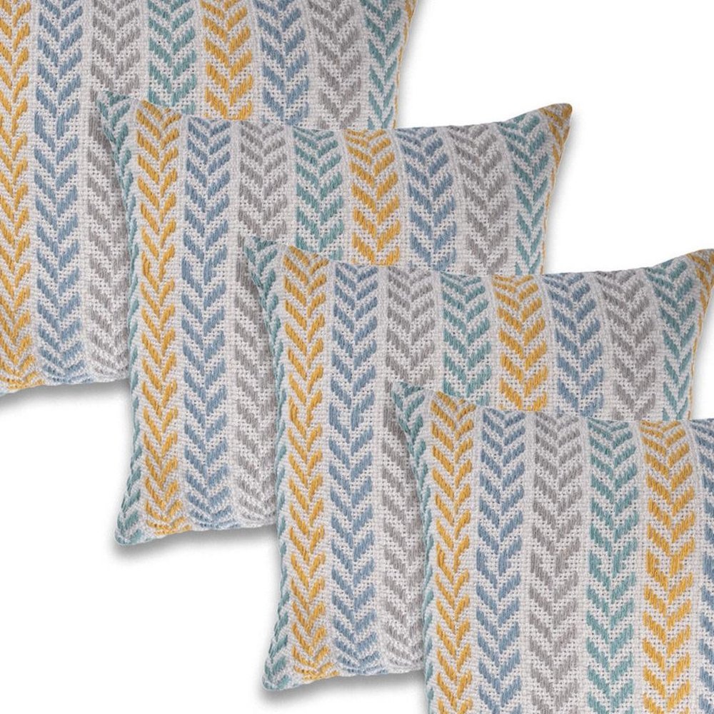 Set of Four 18" X 18" Orange Beach Chevron Cotton Zippered Pillow