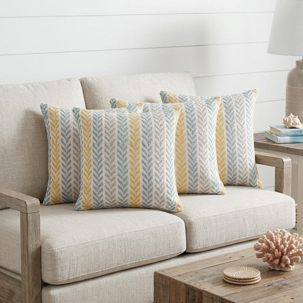 Set of Four 18" X 18" Orange Beach Chevron Cotton Zippered Pillow