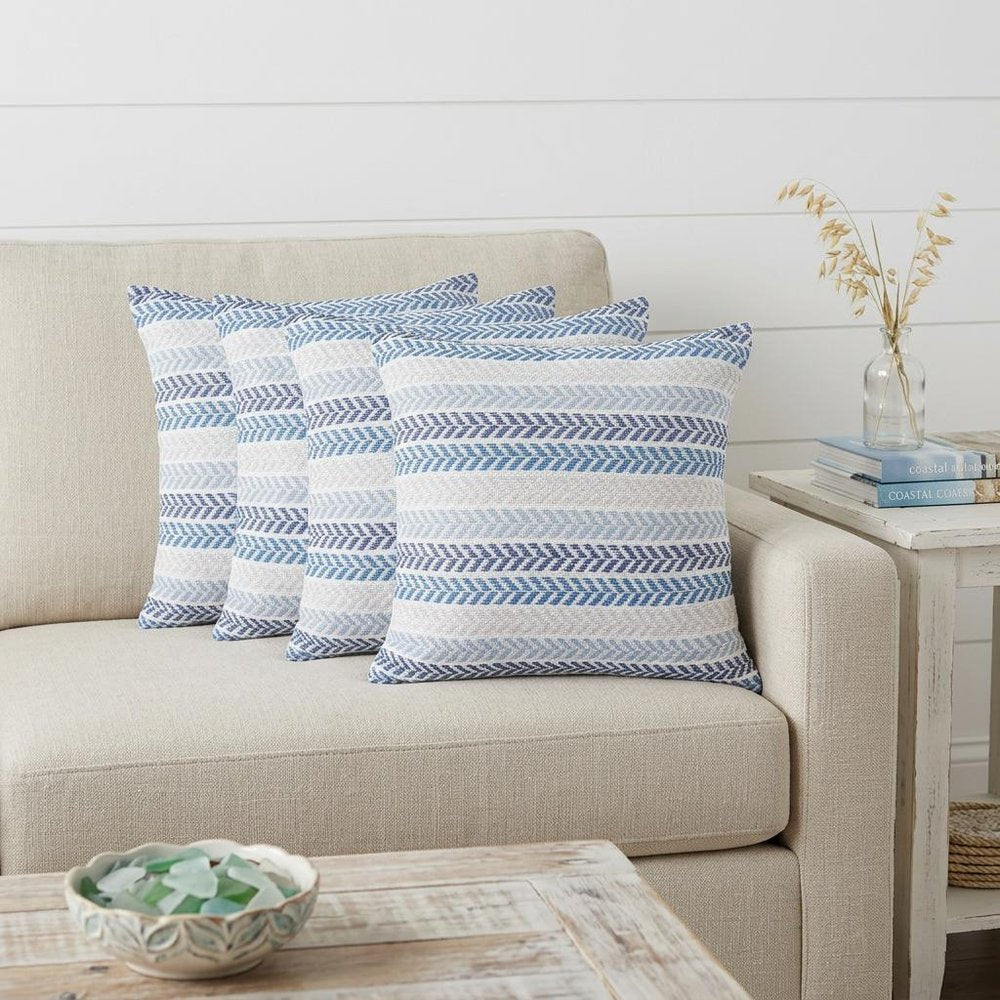 Set of Four 18" X 18" Yellow Beach Chevron Cotton Zippered Pillow