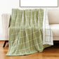 50" X 60" Green and White Fleece Knitted Geometric Plush Throw Blanket