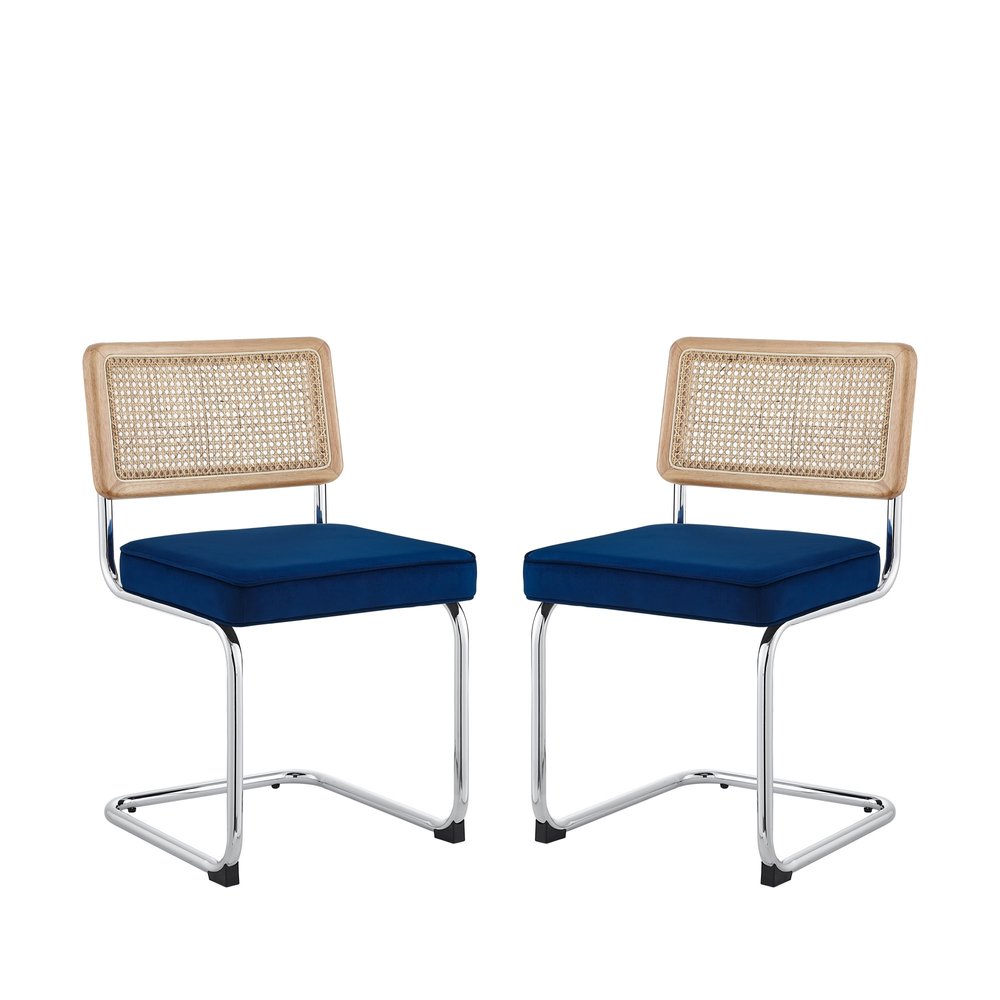 Set of Two Black Upholstered Velvet Dining Side Chairs