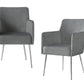Set of Two Light Gray And Silver Upholstered Velvet Dining Arm Chairs