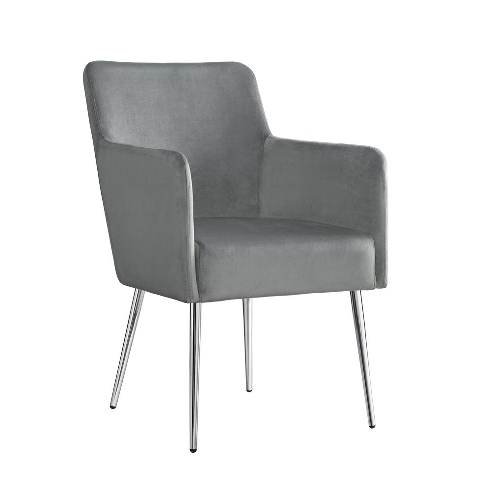 Set of Two Light Gray And Silver Upholstered Velvet Dining Arm Chairs