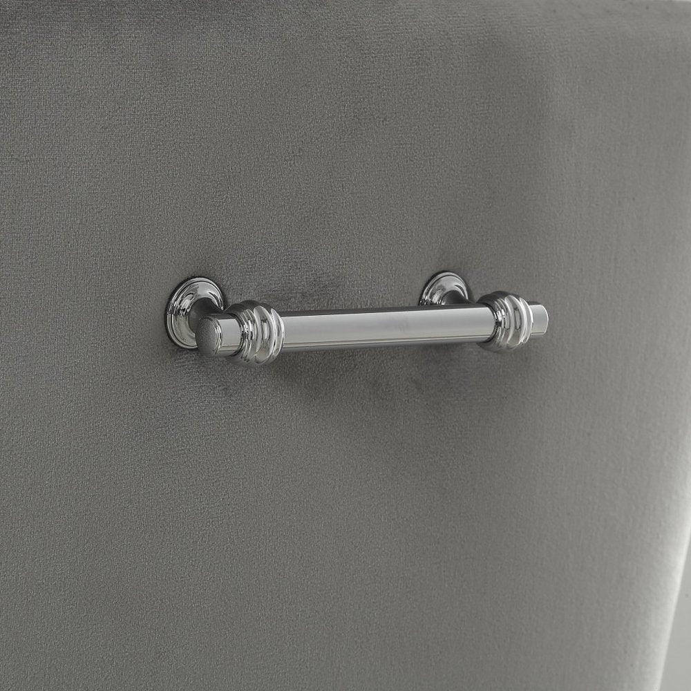 Set of Two Light Gray And Silver Upholstered Velvet Dining Arm Chairs