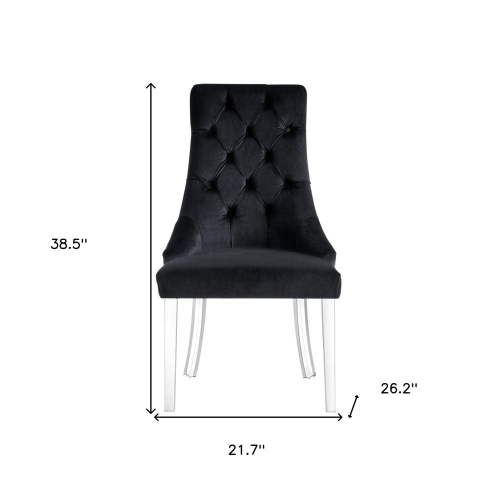 Set of Two Tufted Black and Clear Upholstered Velvet Dining Side Chairs