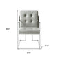 Set of Two Tufted Light Gray and Silver Metallic Upholstered Faux Leather Dining Arm Chairs