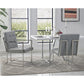 Set of Two Tufted Light Gray and Silver Metallic Upholstered Faux Leather Dining Arm Chairs