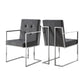 Set of Two Tufted Gray and Silver Metallic Upholstered Velvet Dining Arm Chairs