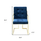 Set of Two Tufted Navy Blue and Gold Upholstered Velvet Dining Arm Chairs