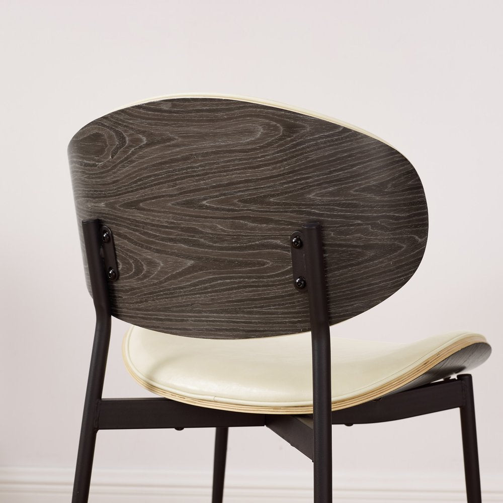 Off White and Natural Upholstered Faux Leather Dining Arm Chair