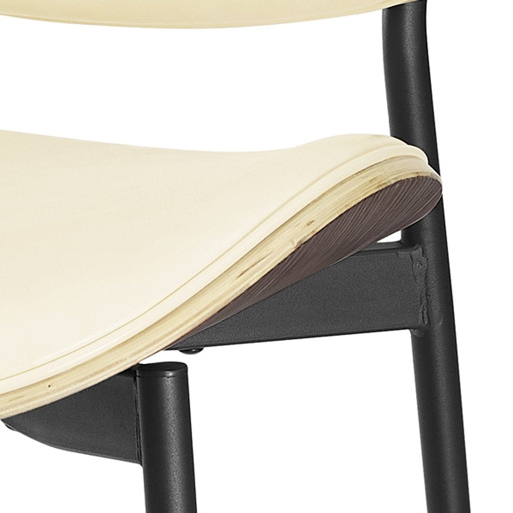 Off White and Natural Upholstered Faux Leather Dining Arm Chair