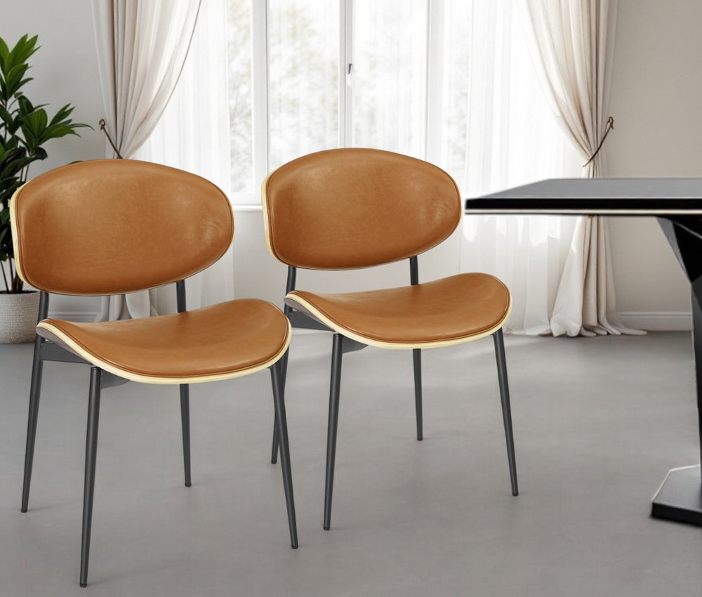 Off White and Natural Upholstered Faux Leather Dining Arm Chair