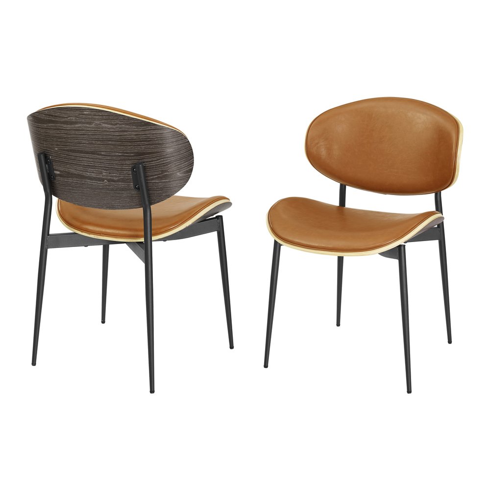 Off White and Natural Upholstered Faux Leather Dining Arm Chair