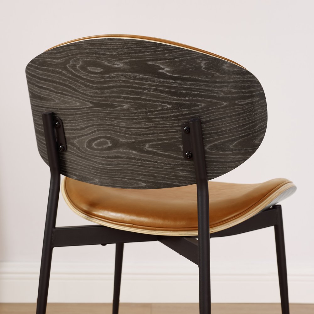 Off White and Natural Upholstered Faux Leather Dining Arm Chair