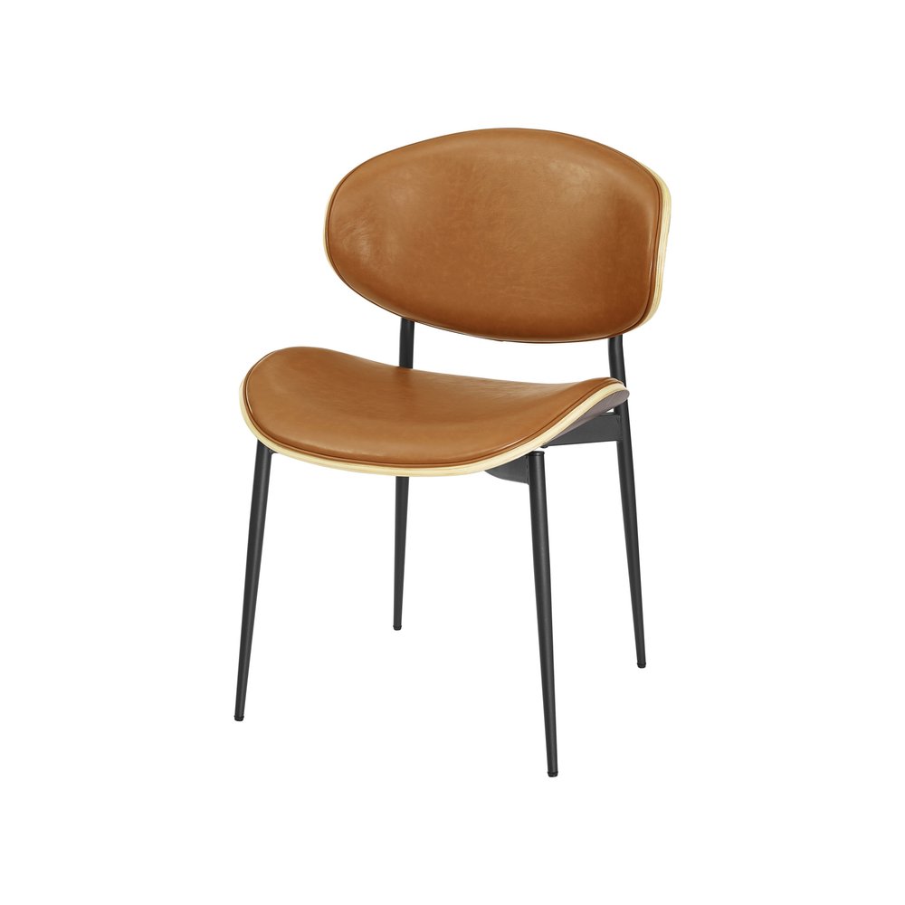 Off White and Natural Upholstered Faux Leather Dining Arm Chair