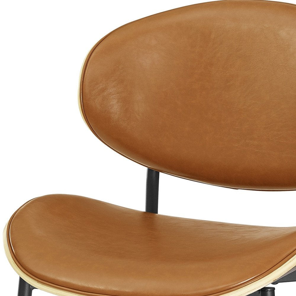 Off White and Natural Upholstered Faux Leather Dining Arm Chair