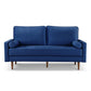 69" Blue Velvet Sofa And Toss Pillows With Dark Brown Legs