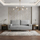 69" Gray Velvet Sofa And Toss Pillows With Dark Brown Legs