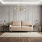 69" Beige Velvet Sofa With Dark Brown Legs