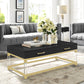 47" Black Gold And Clear Wood Acrylic And Steel Coffee Table