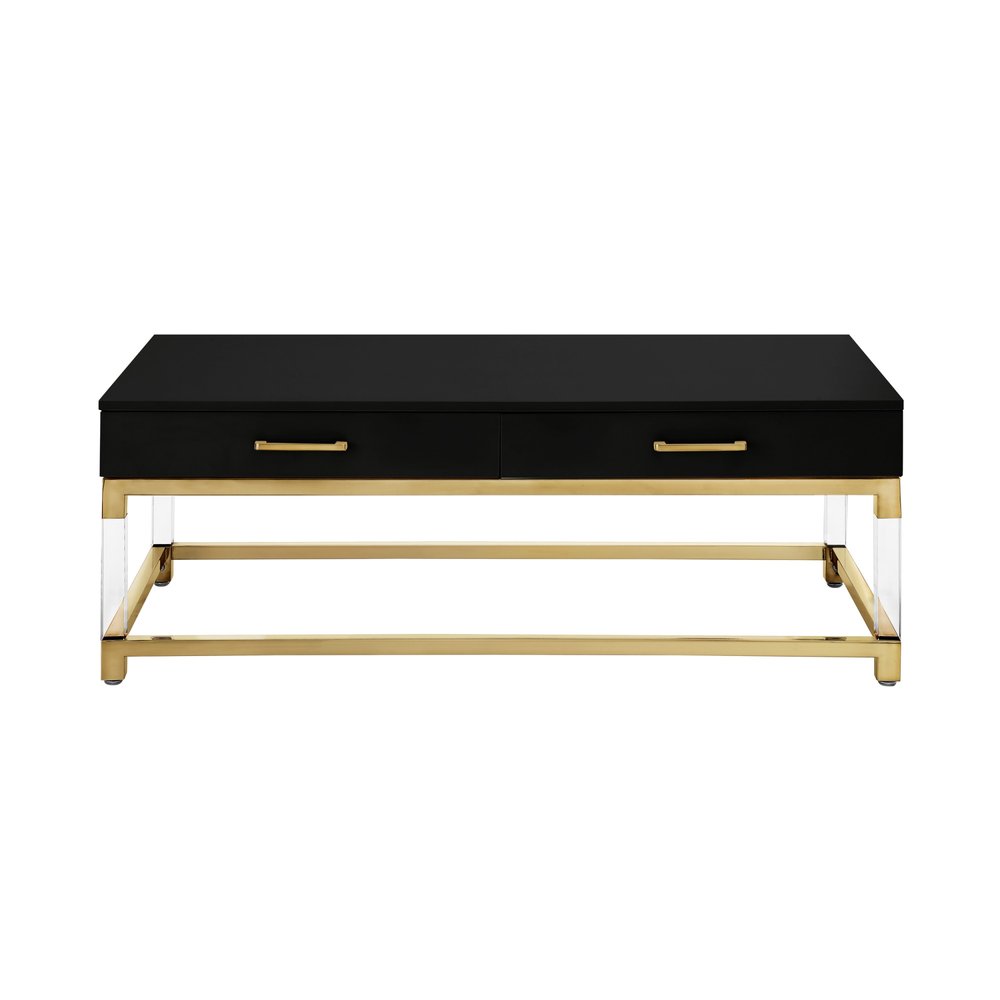47" Black Gold And Clear Wood Acrylic And Steel Coffee Table