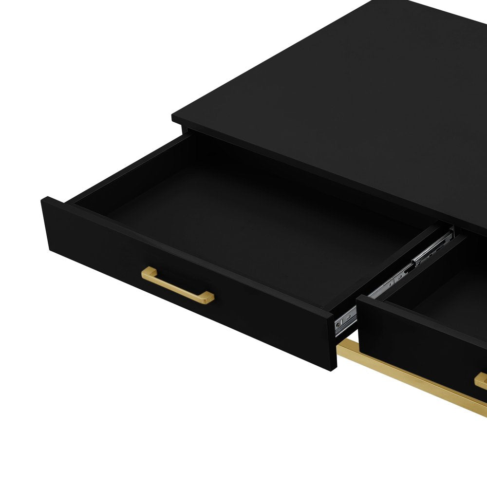 47" Black Gold And Clear Wood Acrylic And Steel Coffee Table