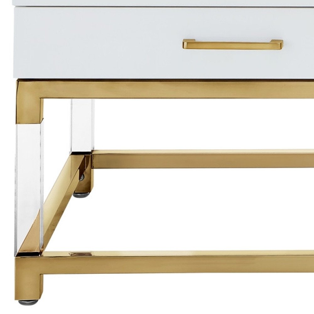 47" Black Gold And Clear Wood Acrylic And Steel Coffee Table