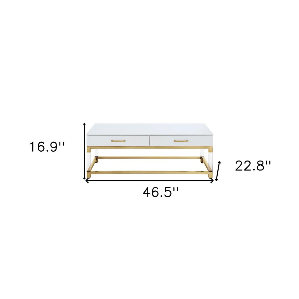 47" Black Gold And Clear Wood Acrylic And Steel Coffee Table