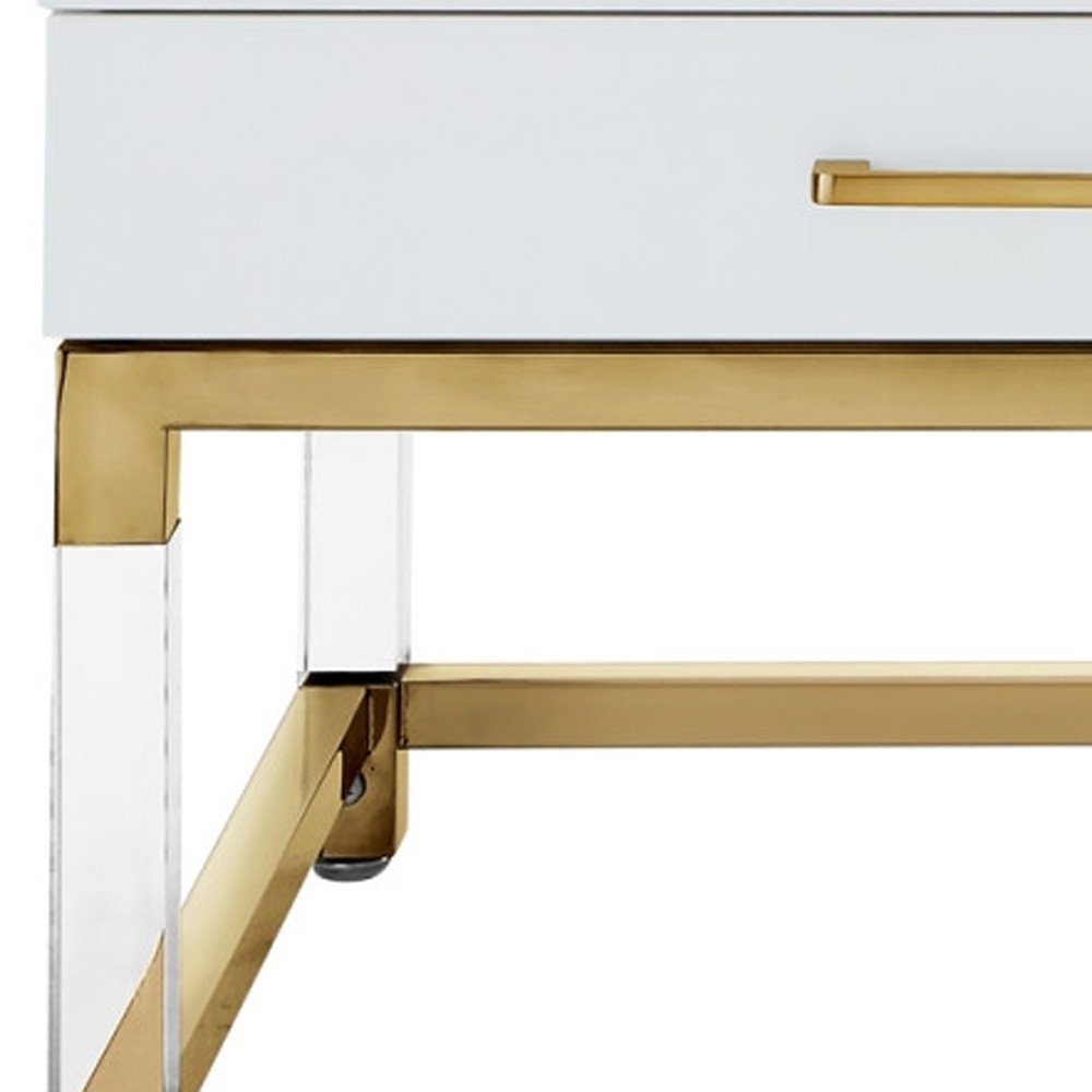 47" Black Gold And Clear Wood Acrylic And Steel Coffee Table