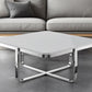 35" Light Gray And Silver Metallic Wood And Stainless Steel Square Coffee Table