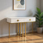 47" White Wood and Gold Stainless Steel Sled Console Table With Two Drawers