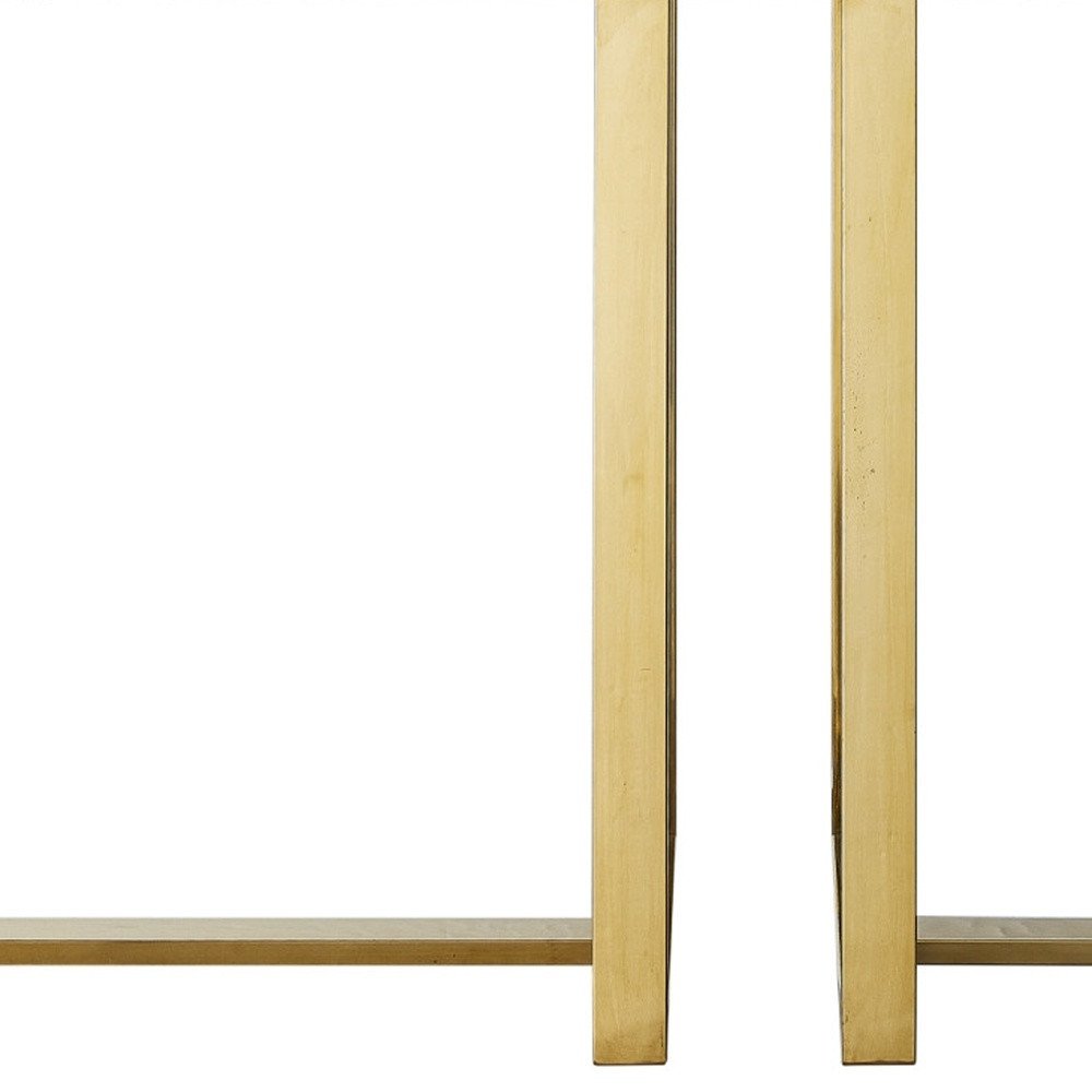 47" White Wood and Gold Stainless Steel Sled Console Table With Two Drawers