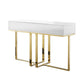 47" White Wood and Gold Stainless Steel Sled Console Table With Two Drawers