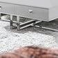 47" Light Gray And Silver Metallic Stainless Steel Coffee Table With Two Drawers
