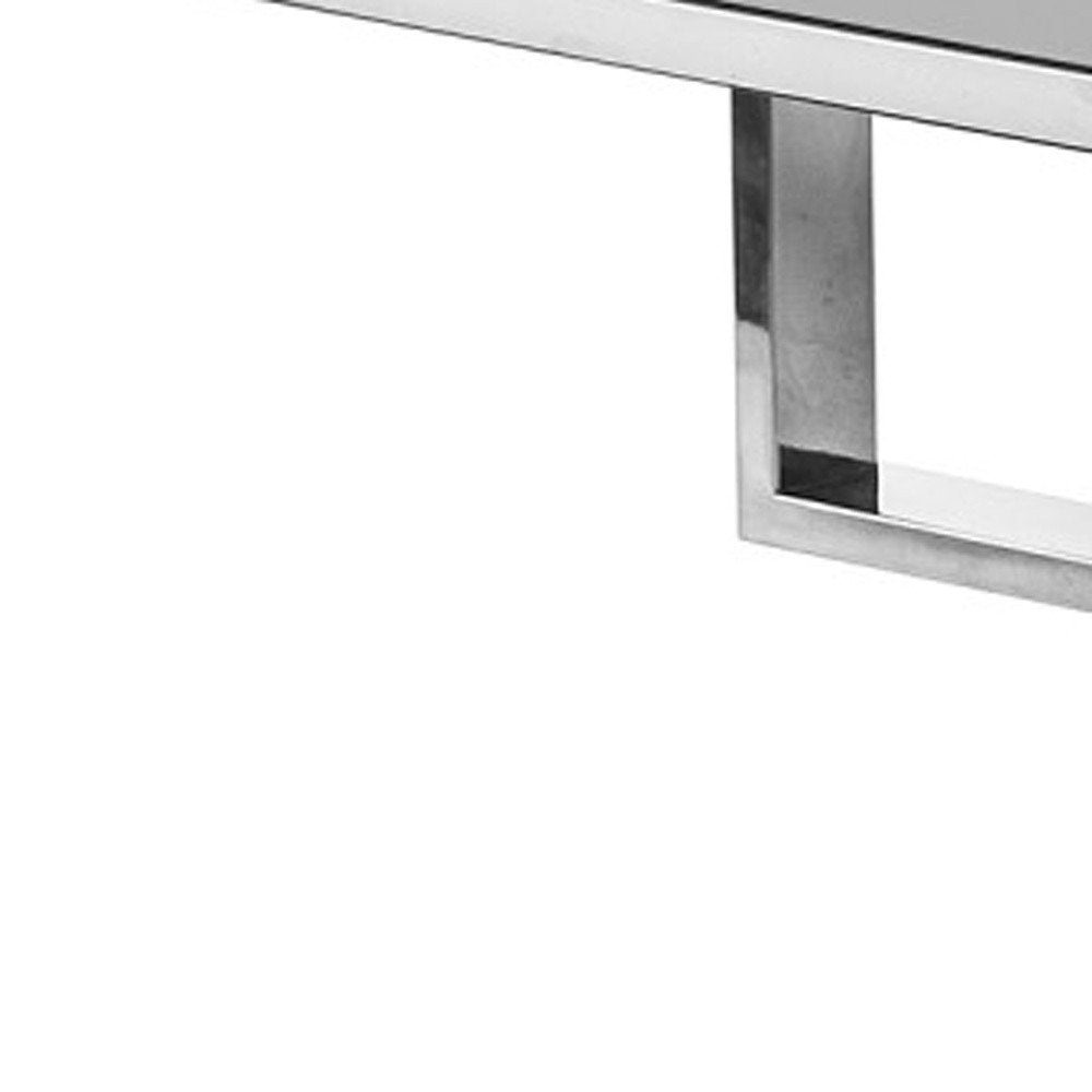 47" Light Gray And Silver Metallic Stainless Steel Coffee Table With Two Drawers