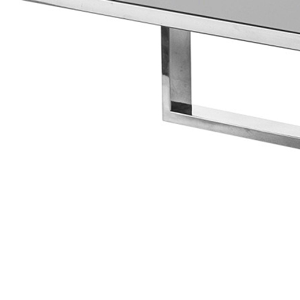 47" Light Gray And Silver Metallic Stainless Steel Coffee Table With Two Drawers