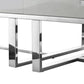 47" Light Gray And Silver Metallic Stainless Steel Coffee Table With Two Drawers