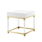 24" White and Gold Wood Acrylic and Stainless Steel Square End Table With Drawer