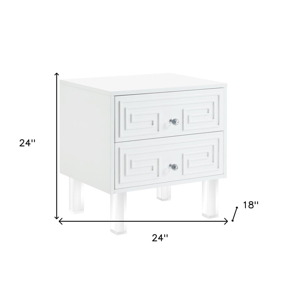 24" White And Clear Wood And Acrylic End Table With Two Drawers
