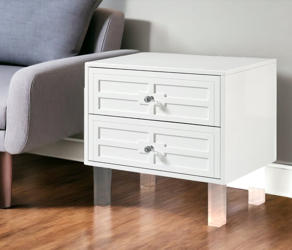 24" White And Clear Wood And Acrylic End Table With Two Drawers