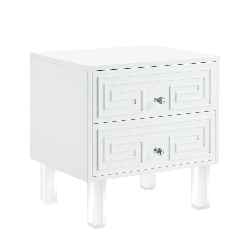 24" White And Clear Wood And Acrylic End Table With Two Drawers