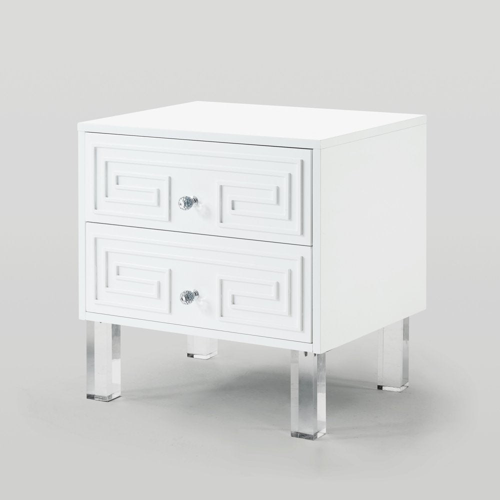 24" White And Clear Wood And Acrylic End Table With Two Drawers