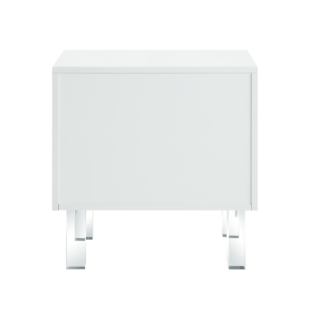 24" White And Clear Wood And Acrylic End Table With Two Drawers