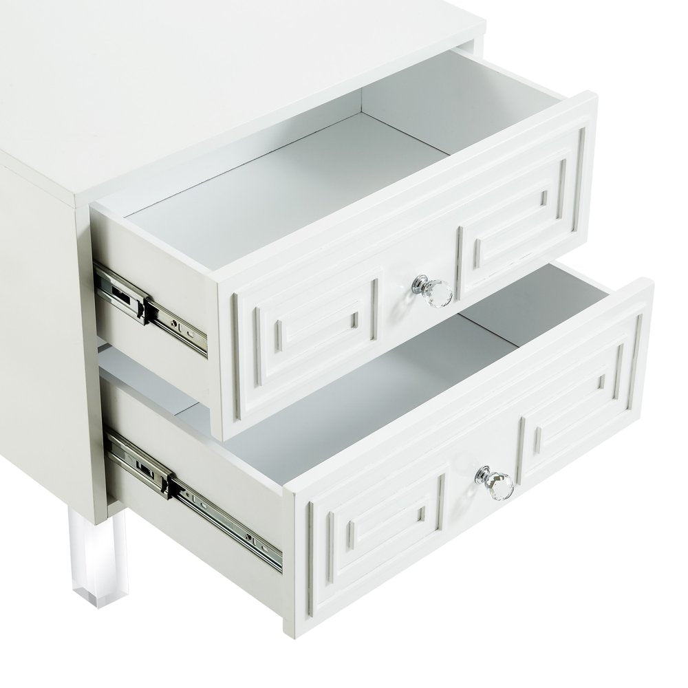 24" White And Clear Wood And Acrylic End Table With Two Drawers