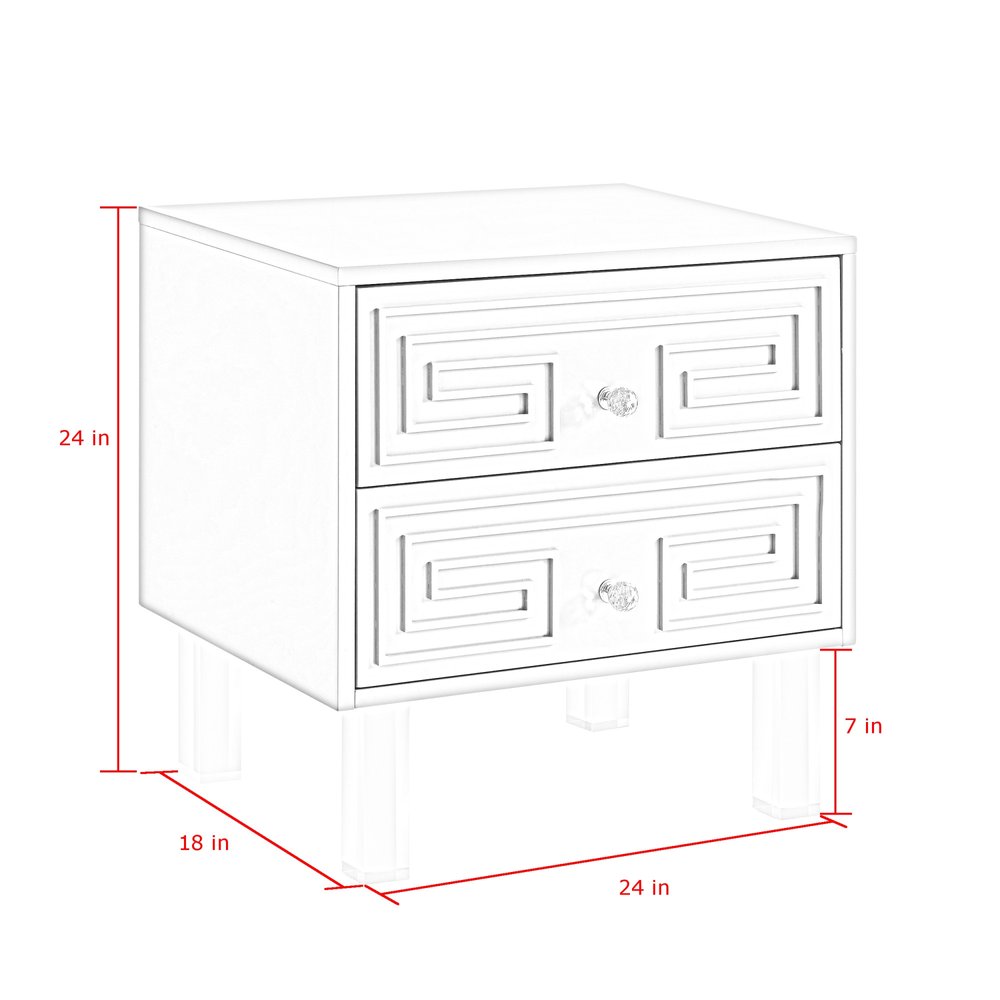 24" White And Clear Wood And Acrylic End Table With Two Drawers