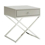 25" Silver And White End Table With Drawer