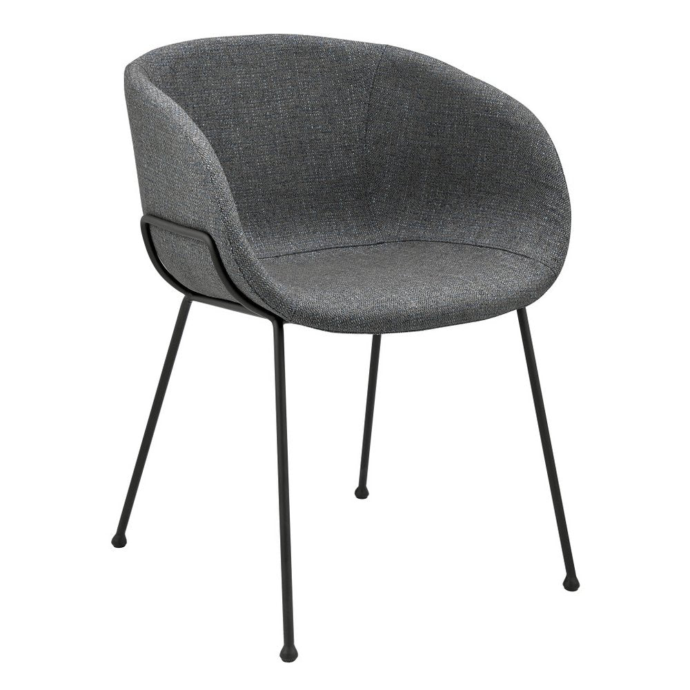 Set of Two Gray and Black Upholstered Fabric Dining Arm Chairs